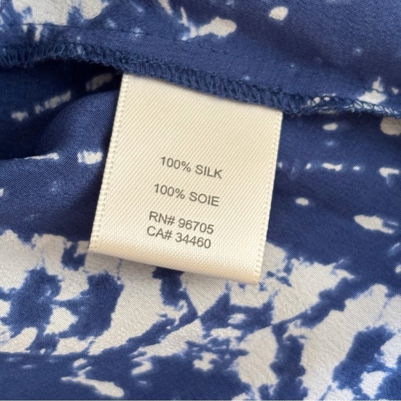 Rebecca Taylor Blue Tie Dye Silk V Neck Blouse Sz 6 - Picture 6 of 8